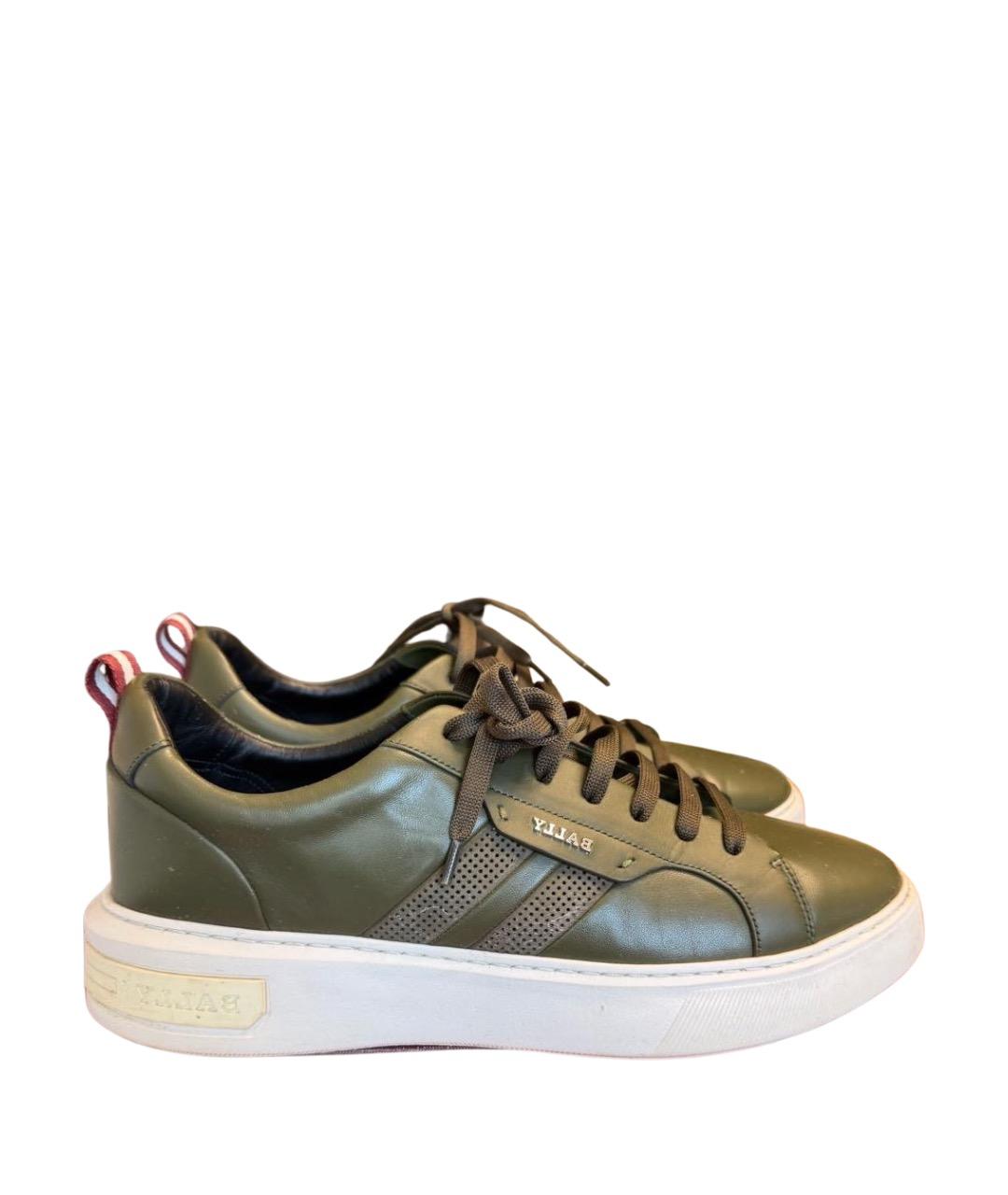 BALLY Хаки кожаные низкие кроссовки / кеды, фото 1