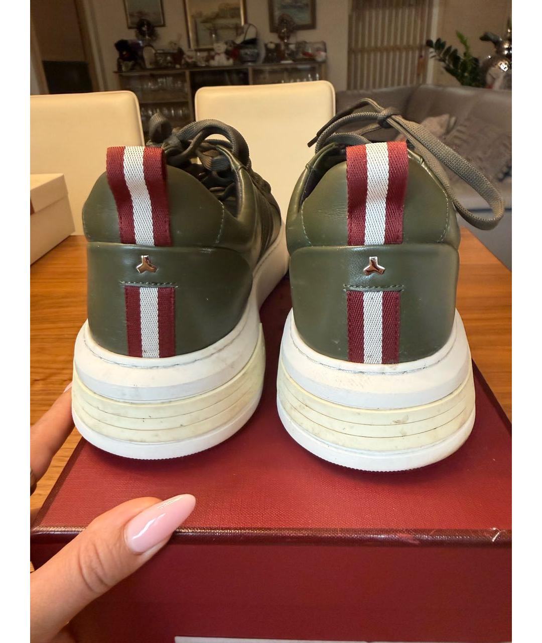 BALLY Хаки кожаные низкие кроссовки / кеды, фото 4