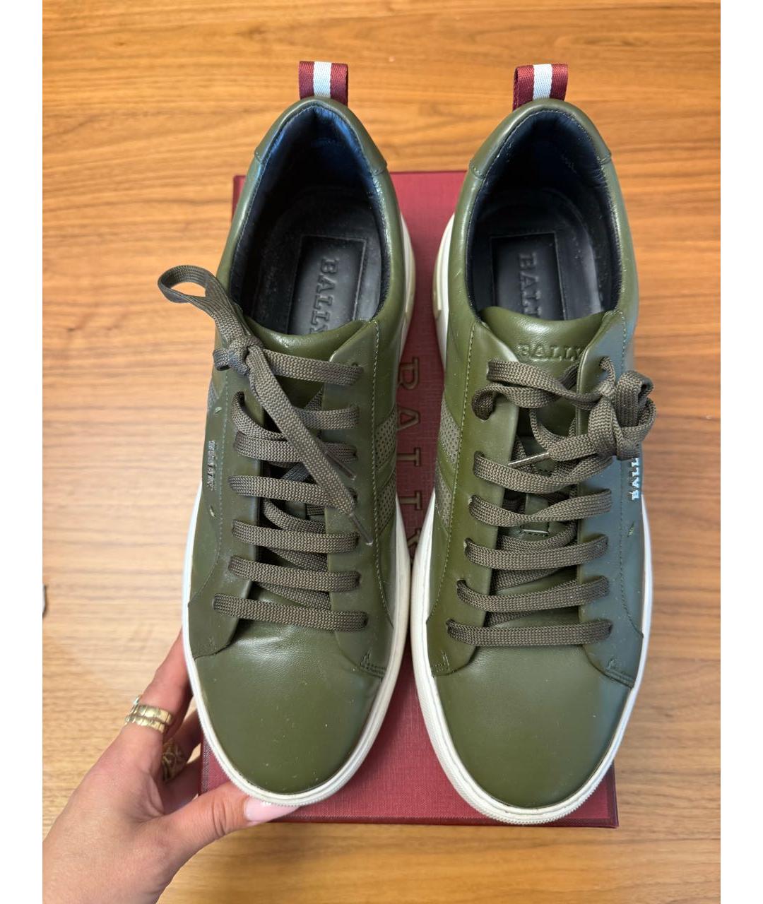 BALLY Хаки кожаные низкие кроссовки / кеды, фото 2