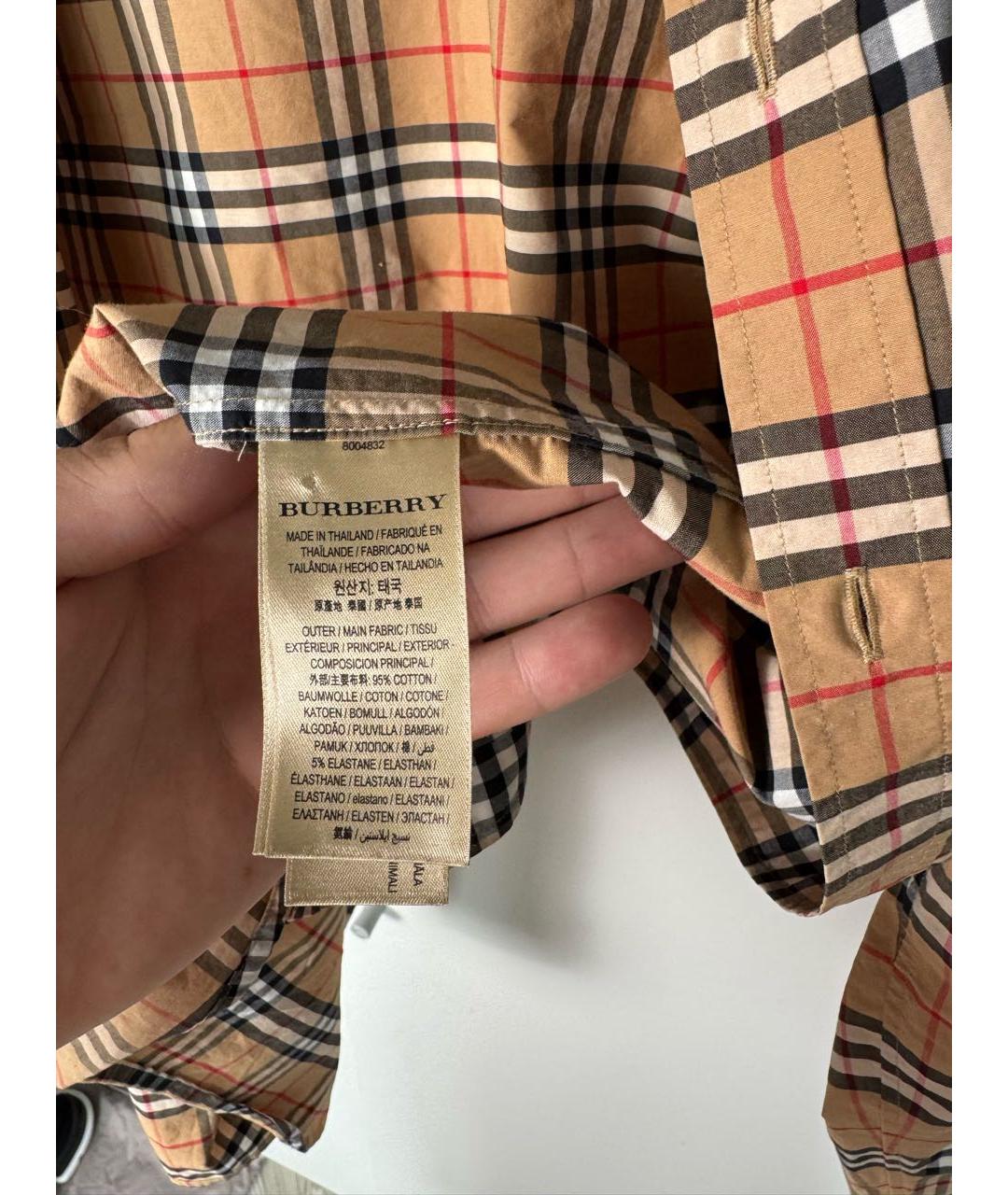 BURBERRY Бежевая хлопковая классическая рубашка, фото 4