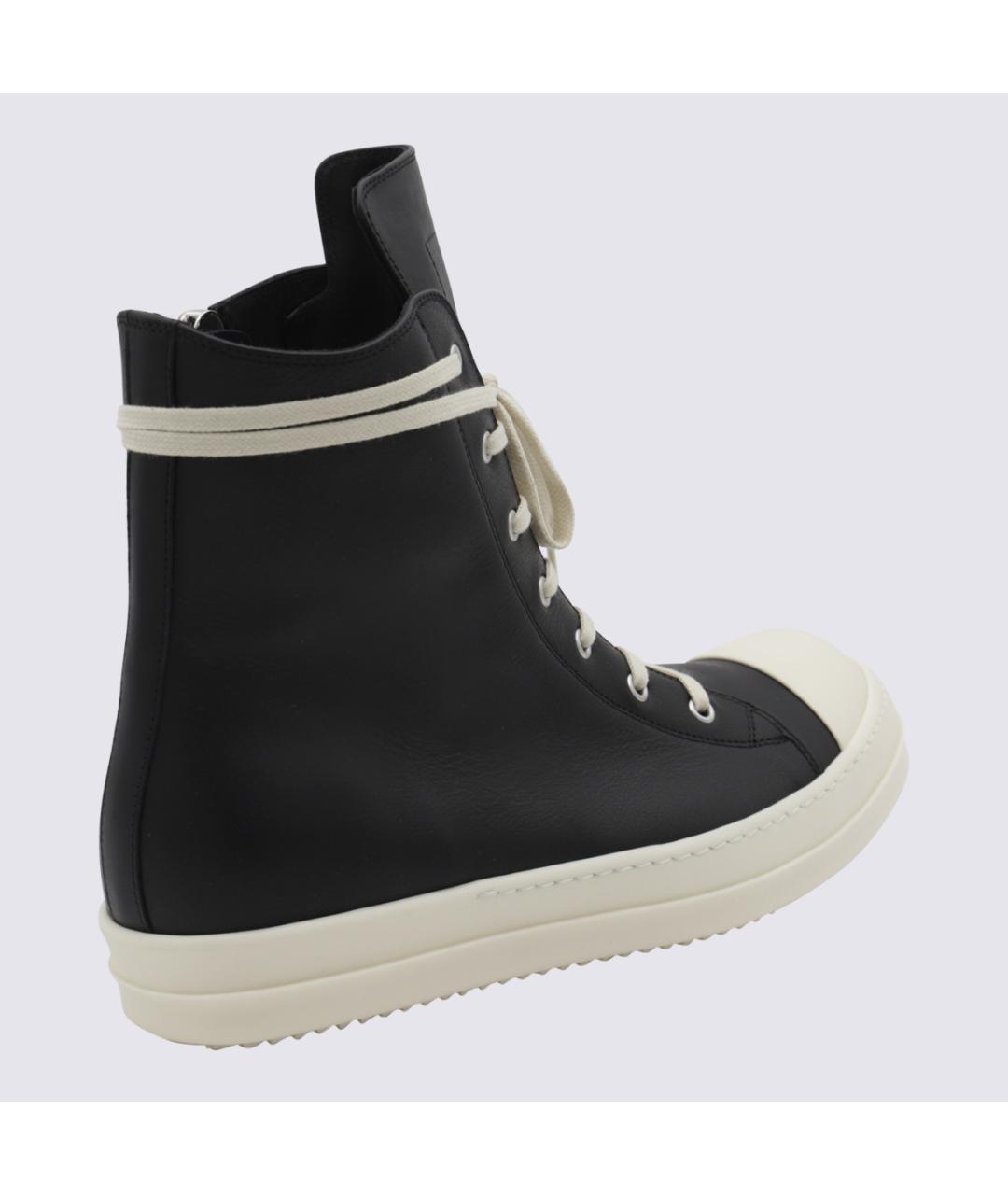 RICK OWENS Черные кожаные высокие кроссовки / кеды, фото 2