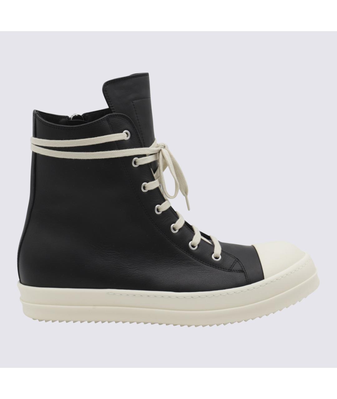 RICK OWENS Черные кожаные высокие кроссовки / кеды, фото 3