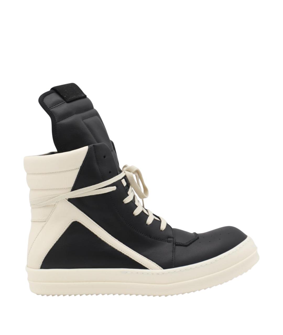 RICK OWENS Черные кожаные высокие кроссовки / кеды, фото 1