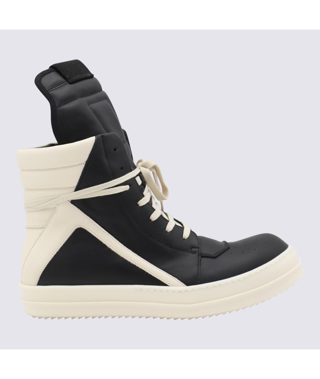 RICK OWENS Черные кожаные высокие кроссовки / кеды, фото 3