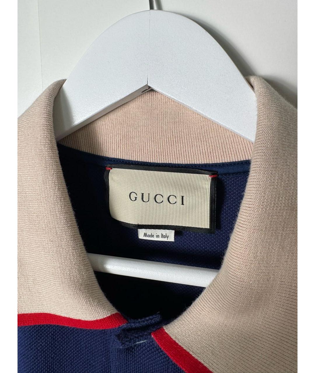 GUCCI Темно-синее хлопковое поло с коротким рукавом, фото 3