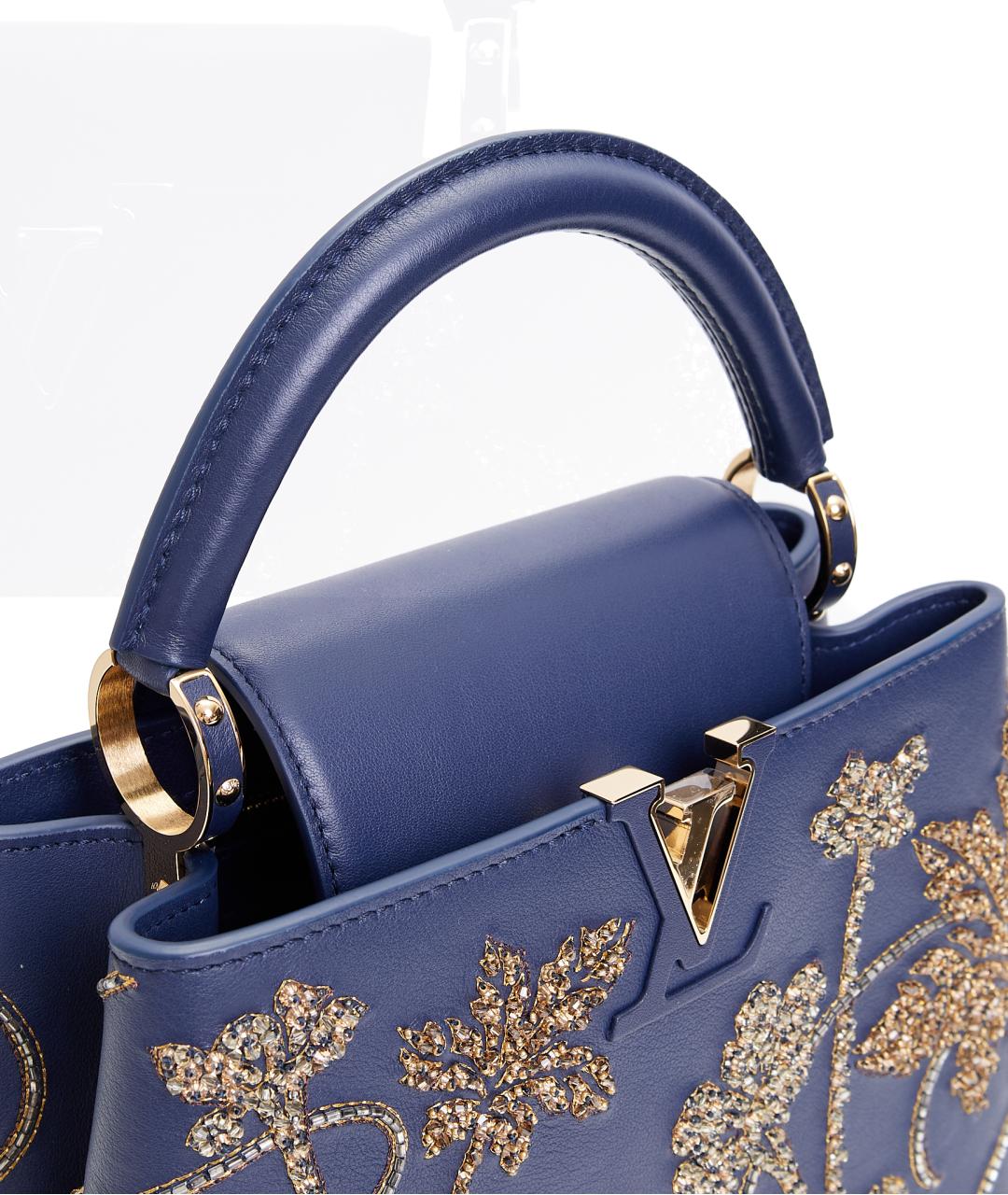LOUIS VUITTON Синяя кожаная сумка с короткими ручками, фото 5