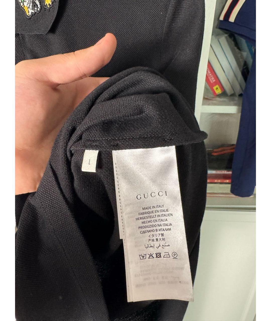 GUCCI Черное хлопковое поло с коротким рукавом, фото 5