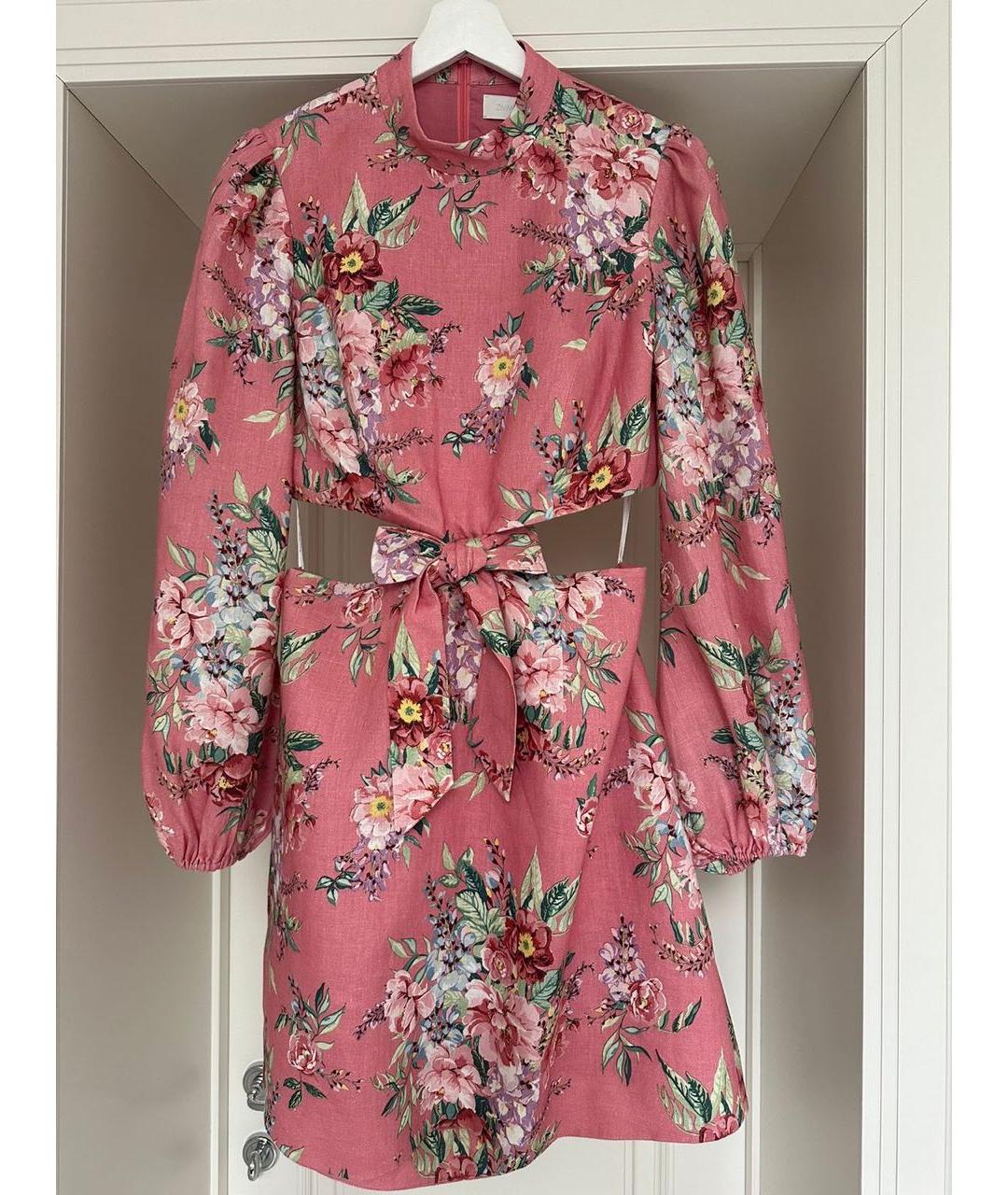 ZIMMERMANN Розовое льняное коктейльное платье, фото 4