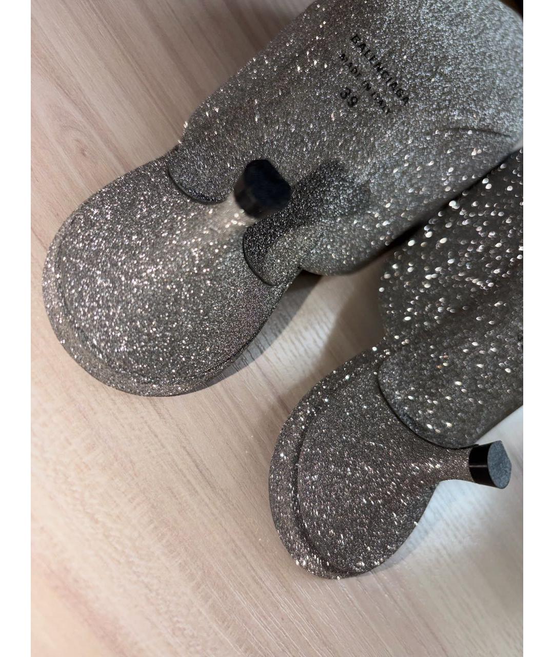 BALENCIAGA Серебряные кожаные мюли, фото 6