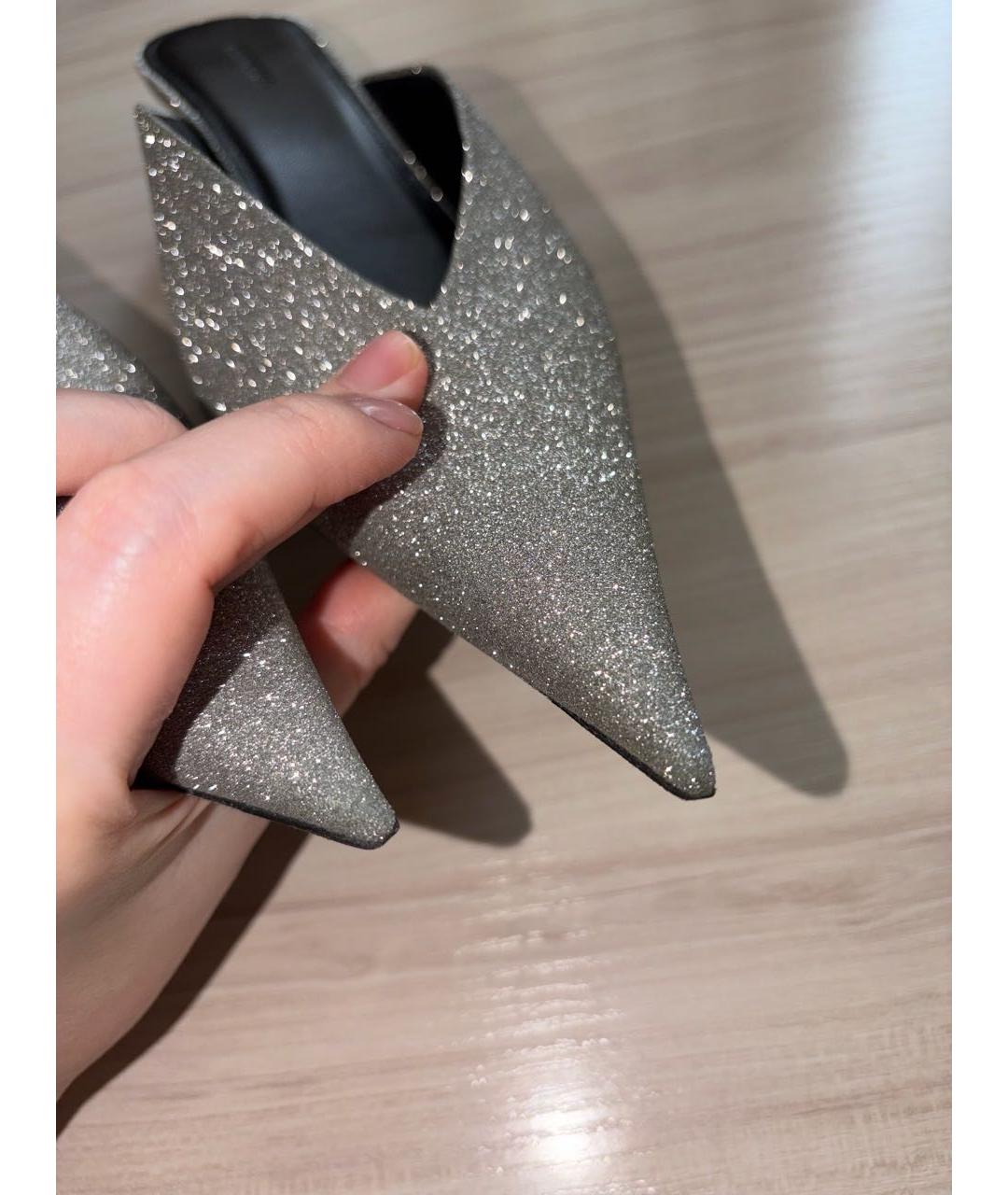 BALENCIAGA Серебряные кожаные мюли, фото 3