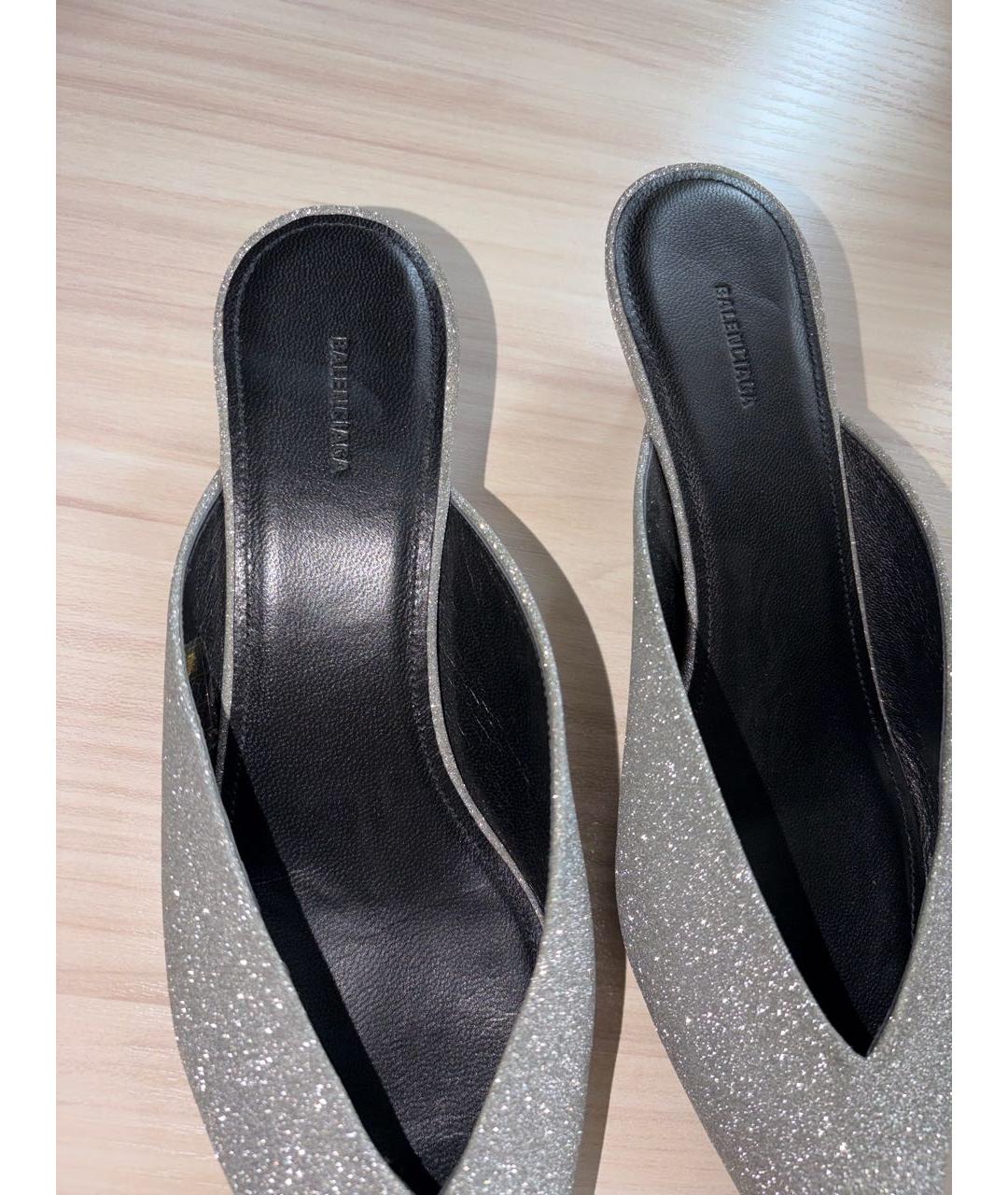 BALENCIAGA Серебряные кожаные мюли, фото 4