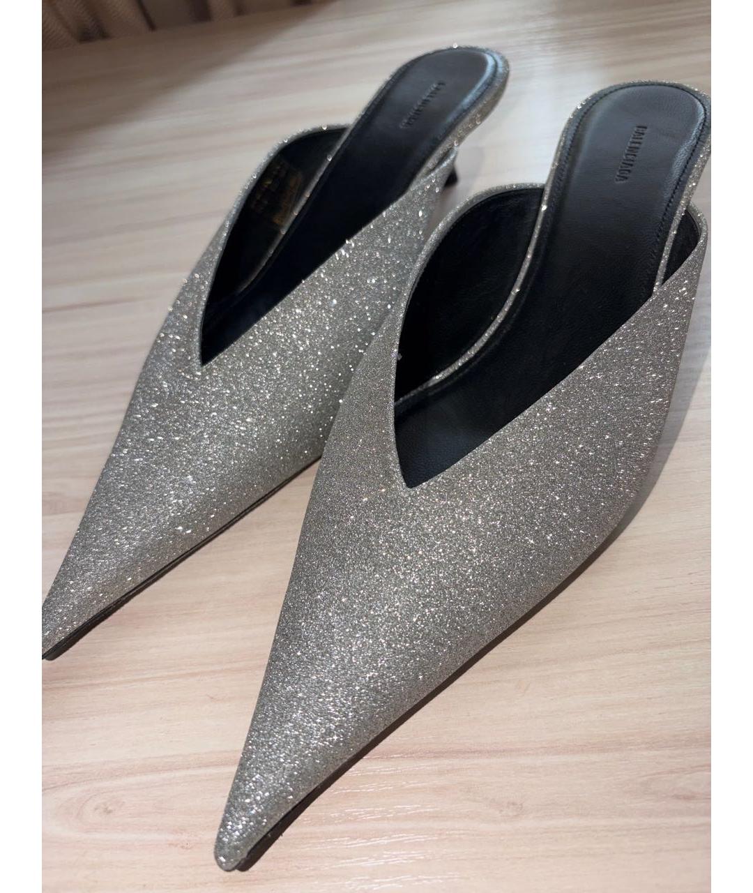BALENCIAGA Серебряные кожаные мюли, фото 7