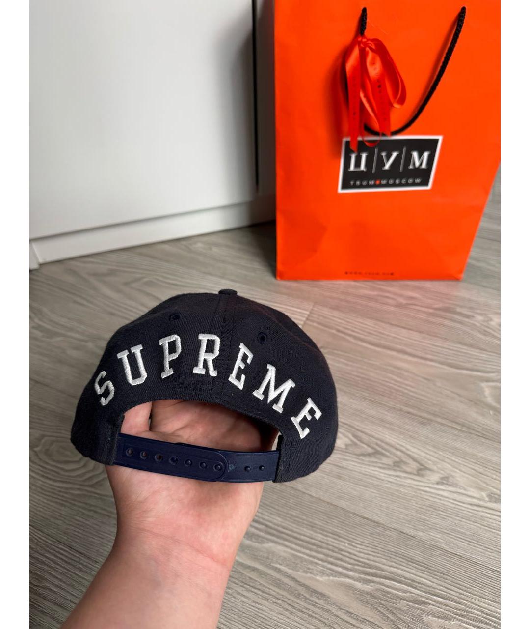 SUPREME Темно-синяя хлопковая кепка/бейсболка, фото 2