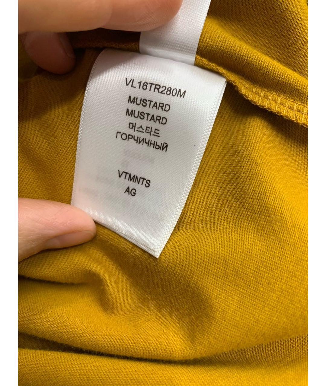VETEMENTS Горчичная хлопковая футболка, фото 6