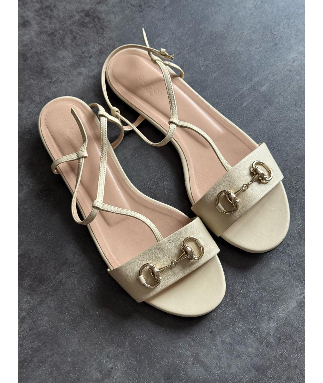 GUCCI Бежевые кожаные босоножки, фото 5