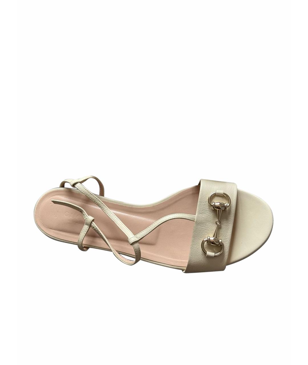 GUCCI Бежевые кожаные босоножки, фото 1