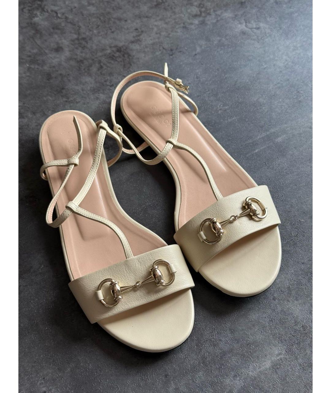GUCCI Бежевые кожаные босоножки, фото 2