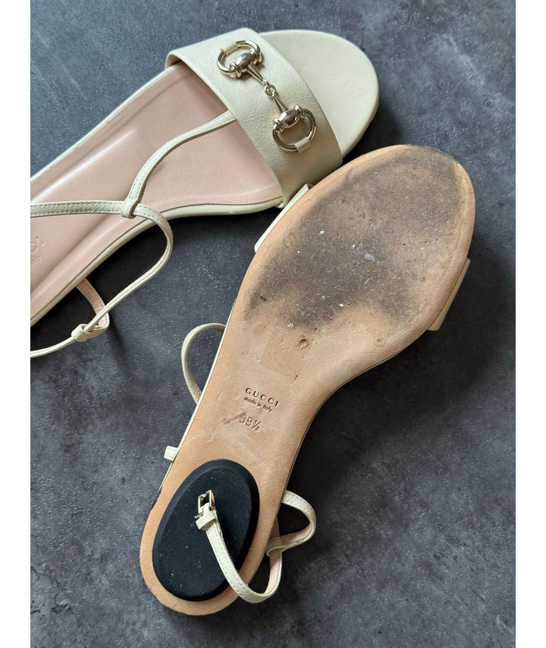 GUCCI Бежевые кожаные босоножки, фото 4