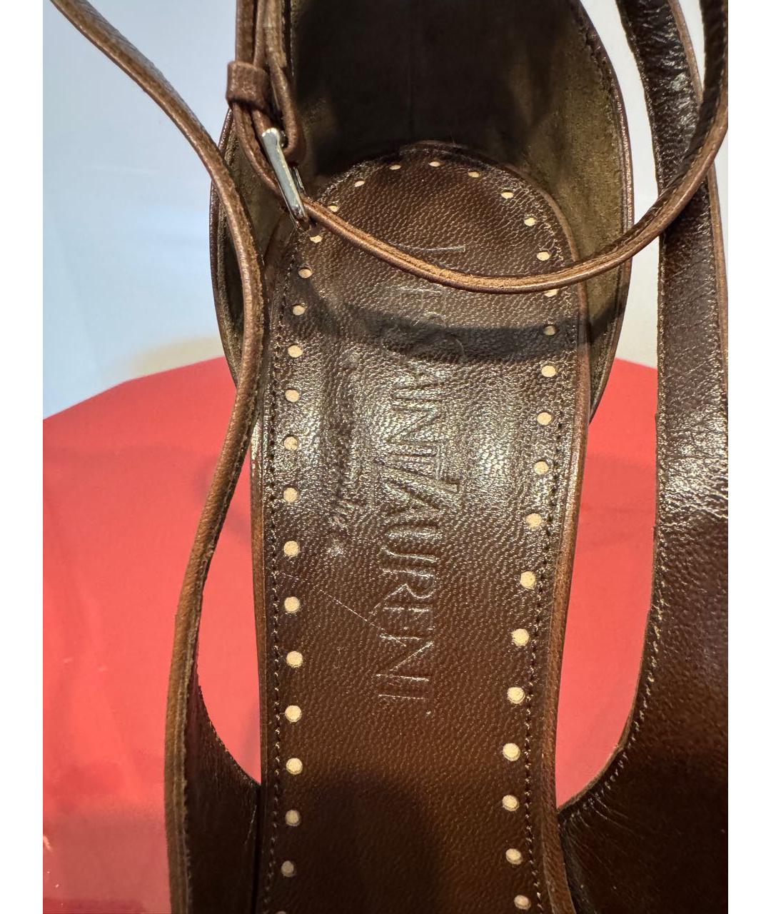 SAINT LAURENT Коричневые кожаные туфли, фото 7