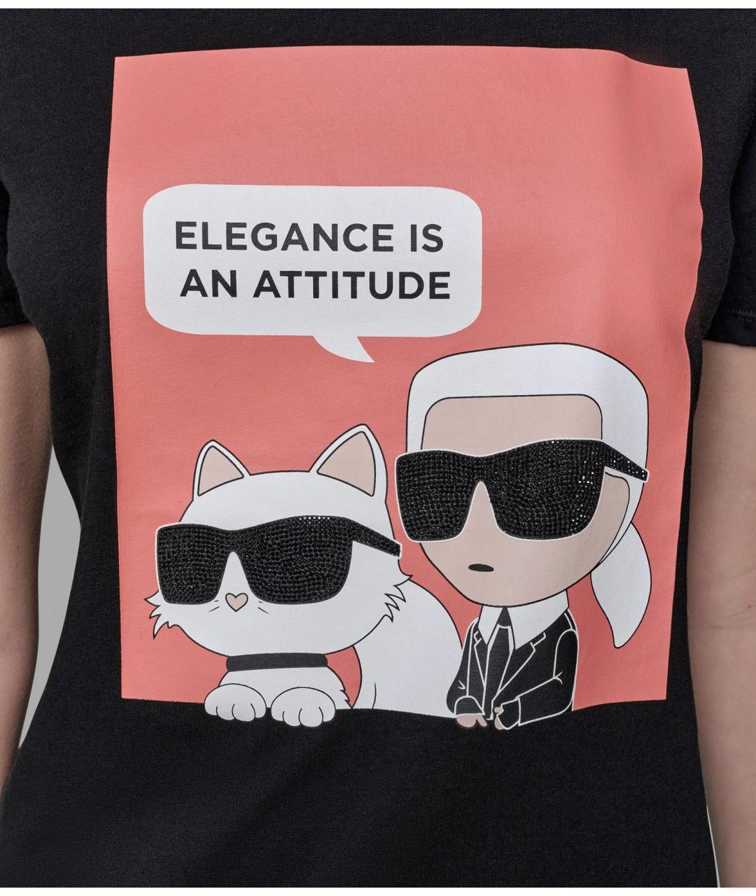 KARL LAGERFELD Черная хлопковая футболка, фото 4