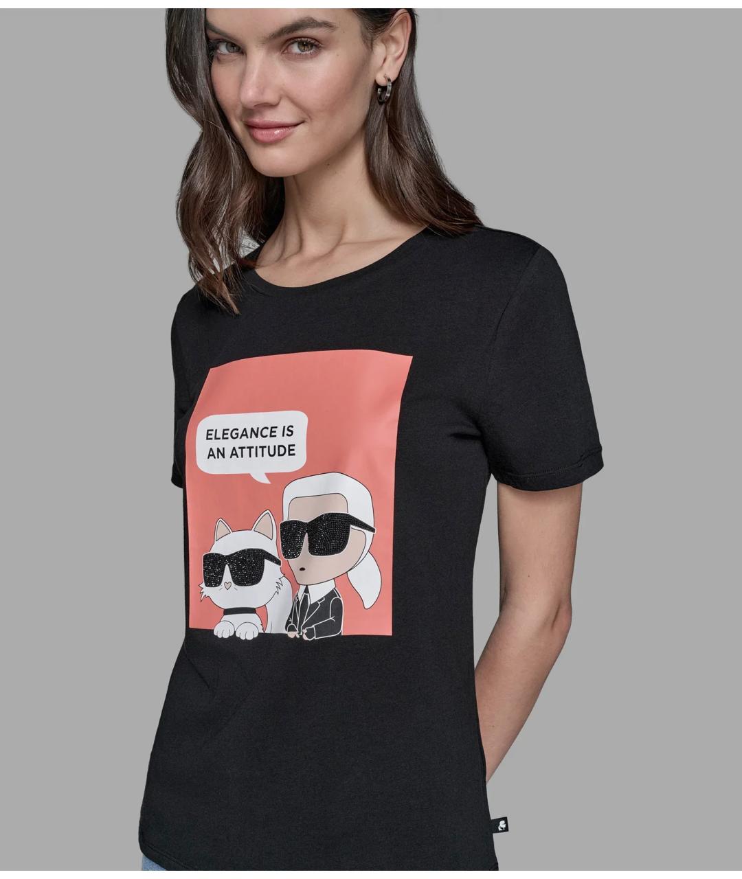 KARL LAGERFELD Черная хлопковая футболка, фото 3