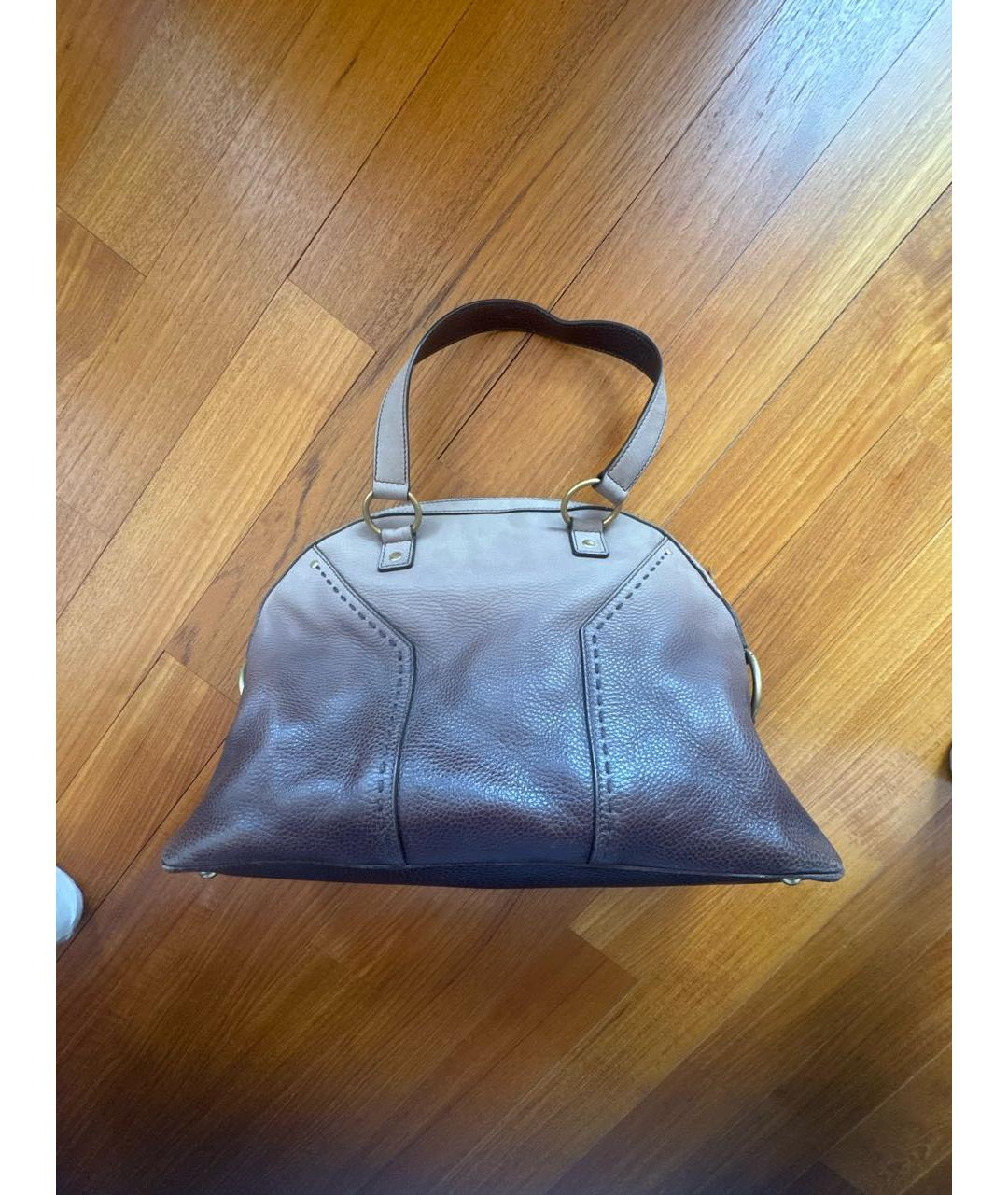 SAINT LAURENT Коричневая кожаная сумка с короткими ручками, фото 3