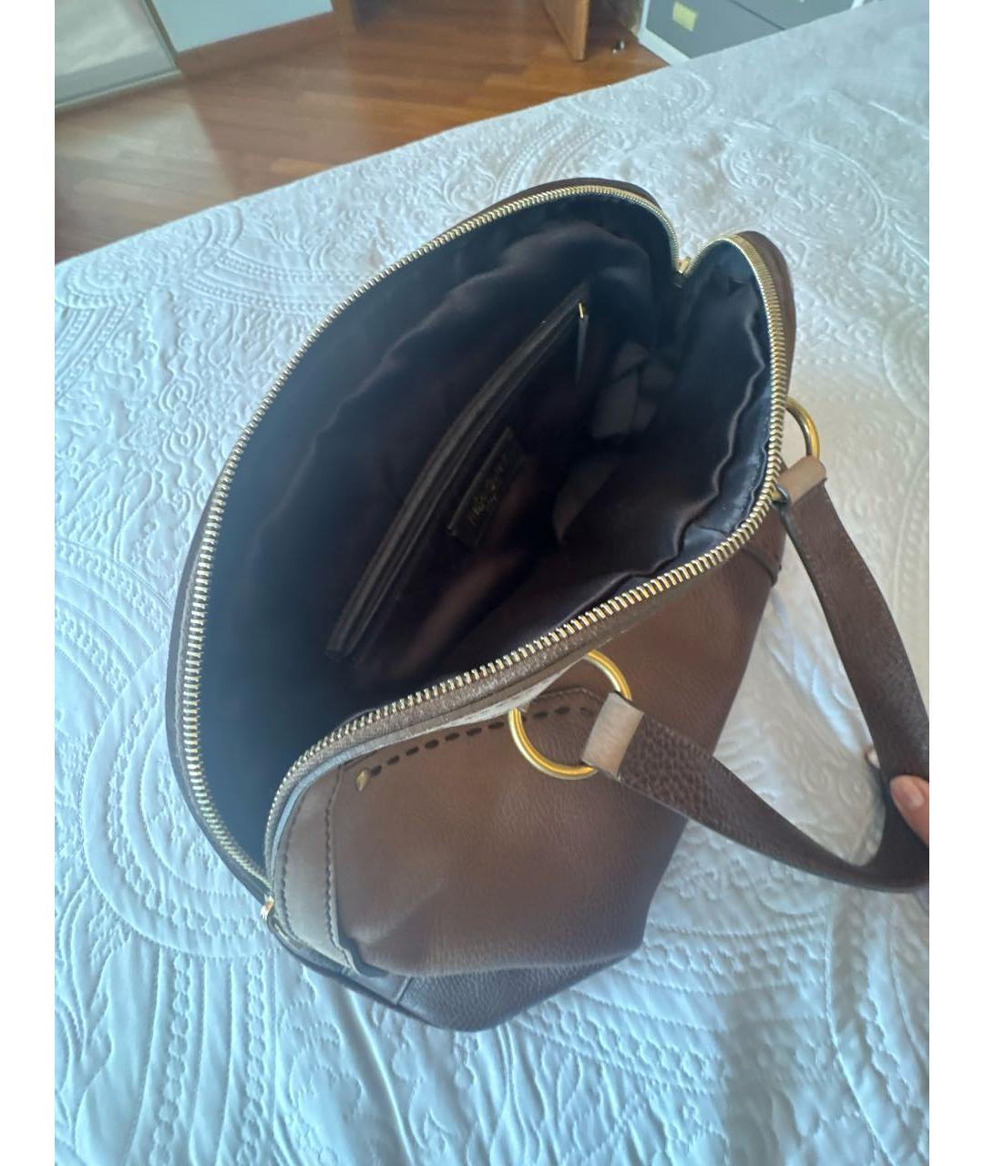 SAINT LAURENT Коричневая кожаная сумка с короткими ручками, фото 4