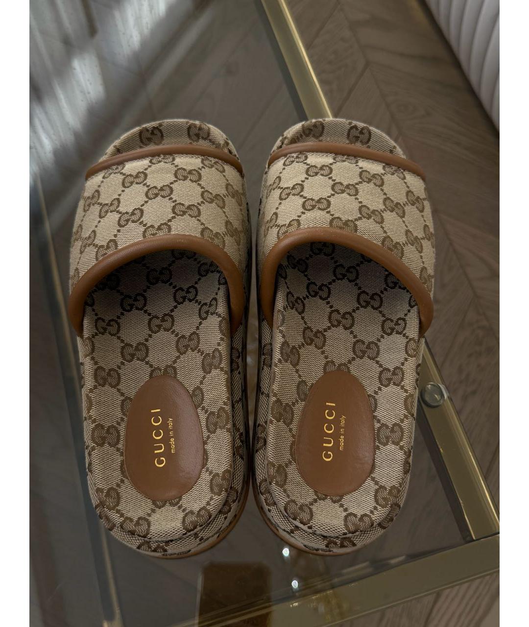 GUCCI Бежевые текстильные шлепанцы, фото 3