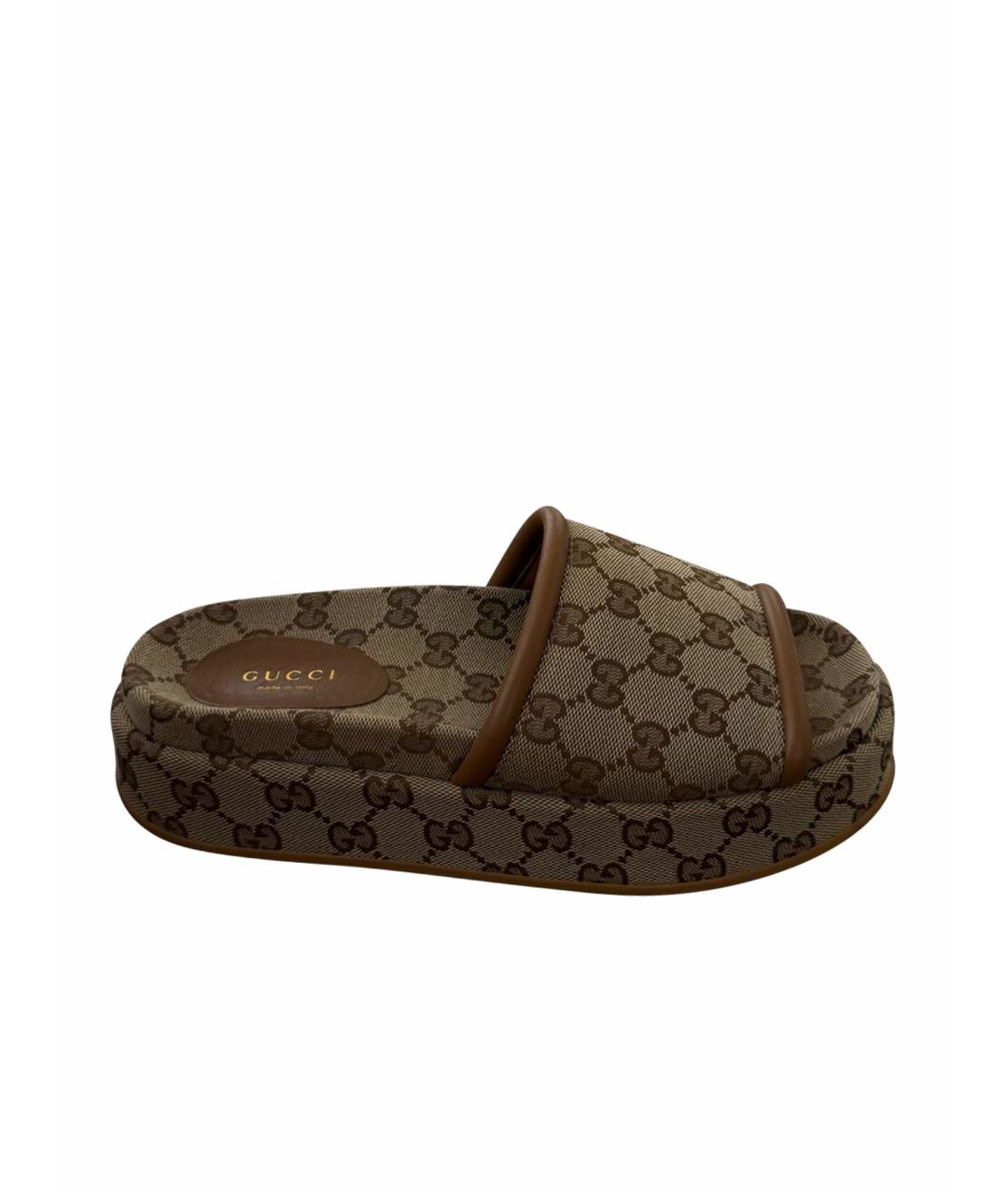 GUCCI Бежевые текстильные шлепанцы, фото 1