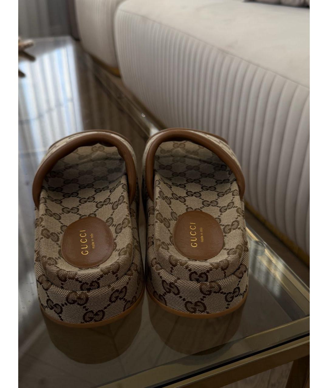 GUCCI Бежевые текстильные шлепанцы, фото 4