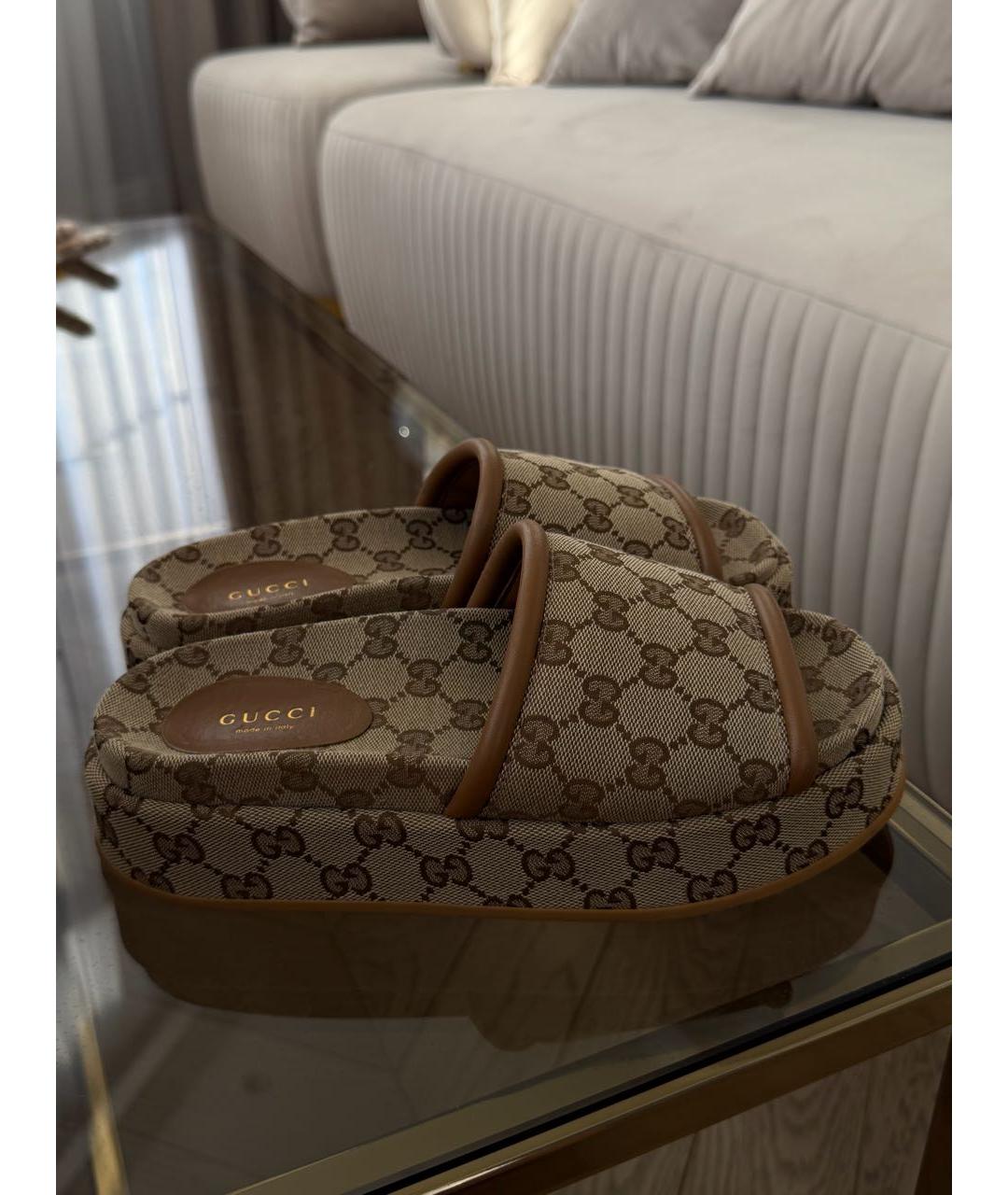 GUCCI Бежевые текстильные шлепанцы, фото 5
