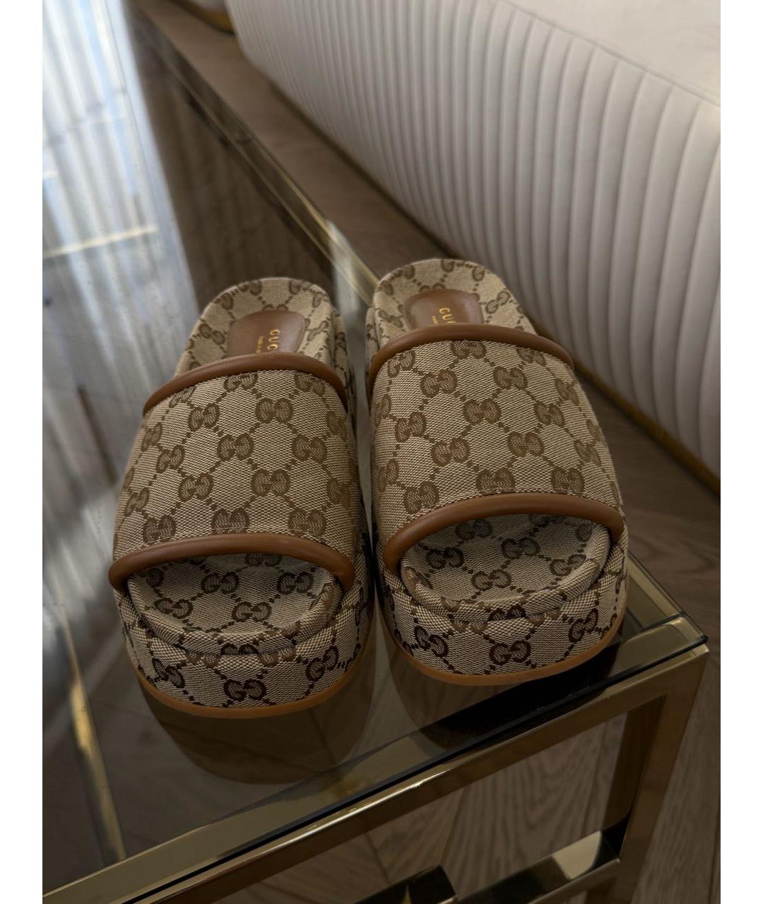 GUCCI Бежевые текстильные шлепанцы, фото 2