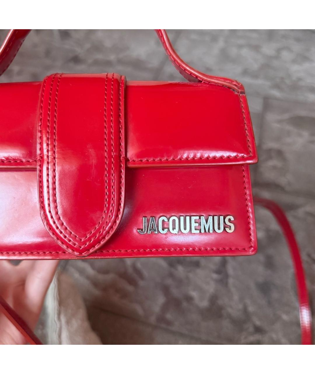 JACQUEMUS Красная сумка с короткими ручками из лакированной кожи, фото 5