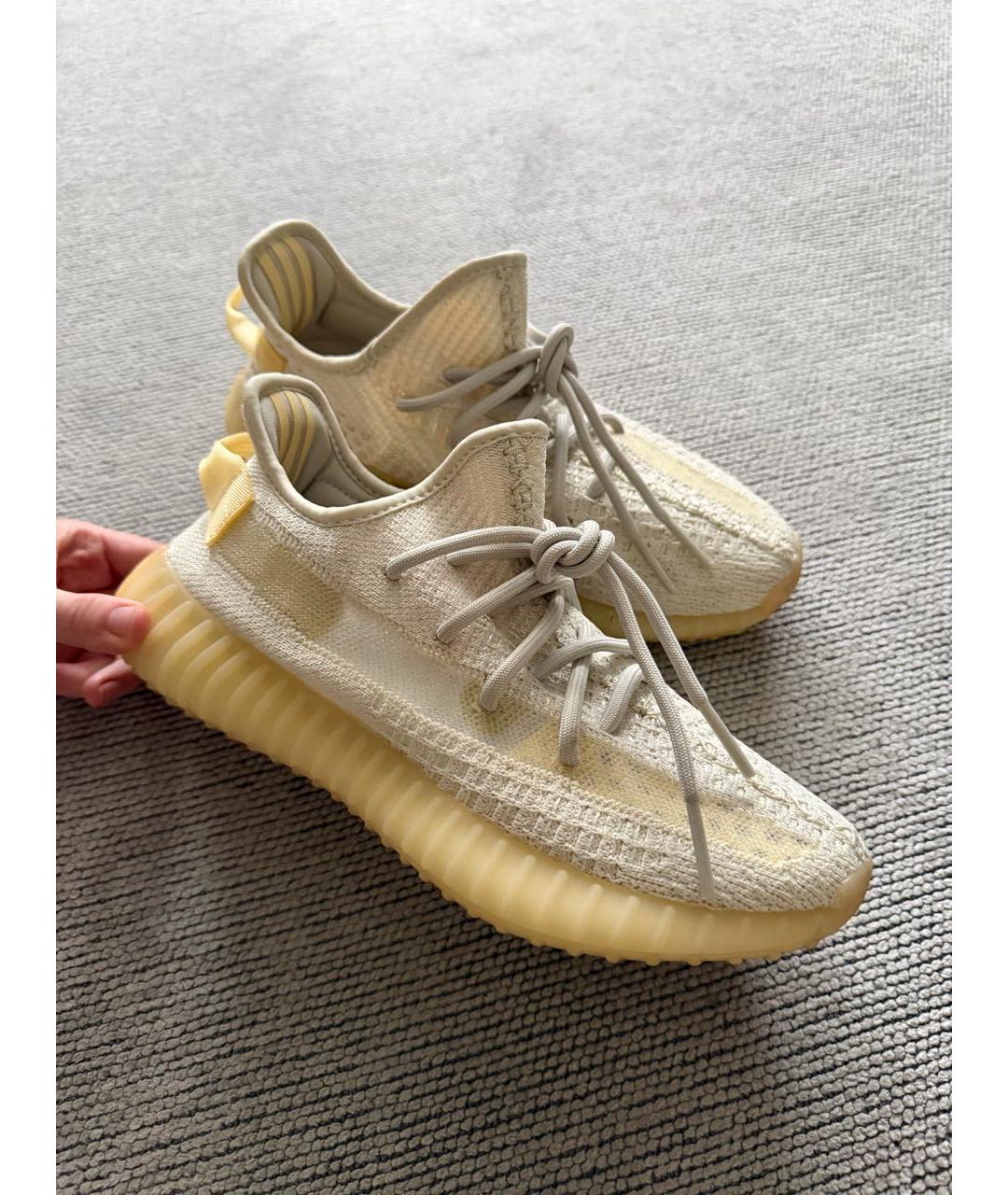 ADIDAS YEEZY Бежевые текстильные высокие кроссовки / кеды, фото 3