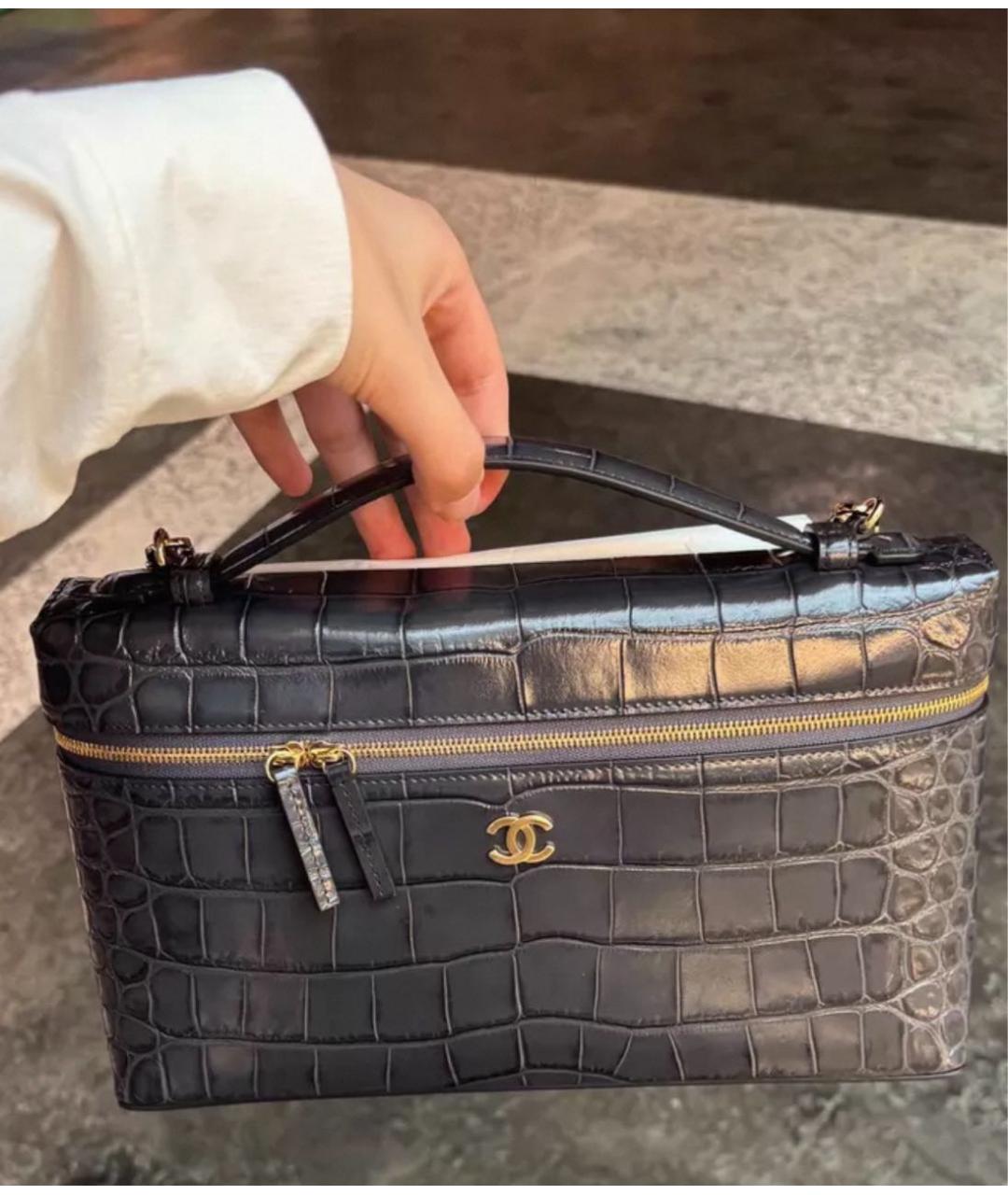 CHANEL Антрацитовая кожаная сумка через плечо, фото 4