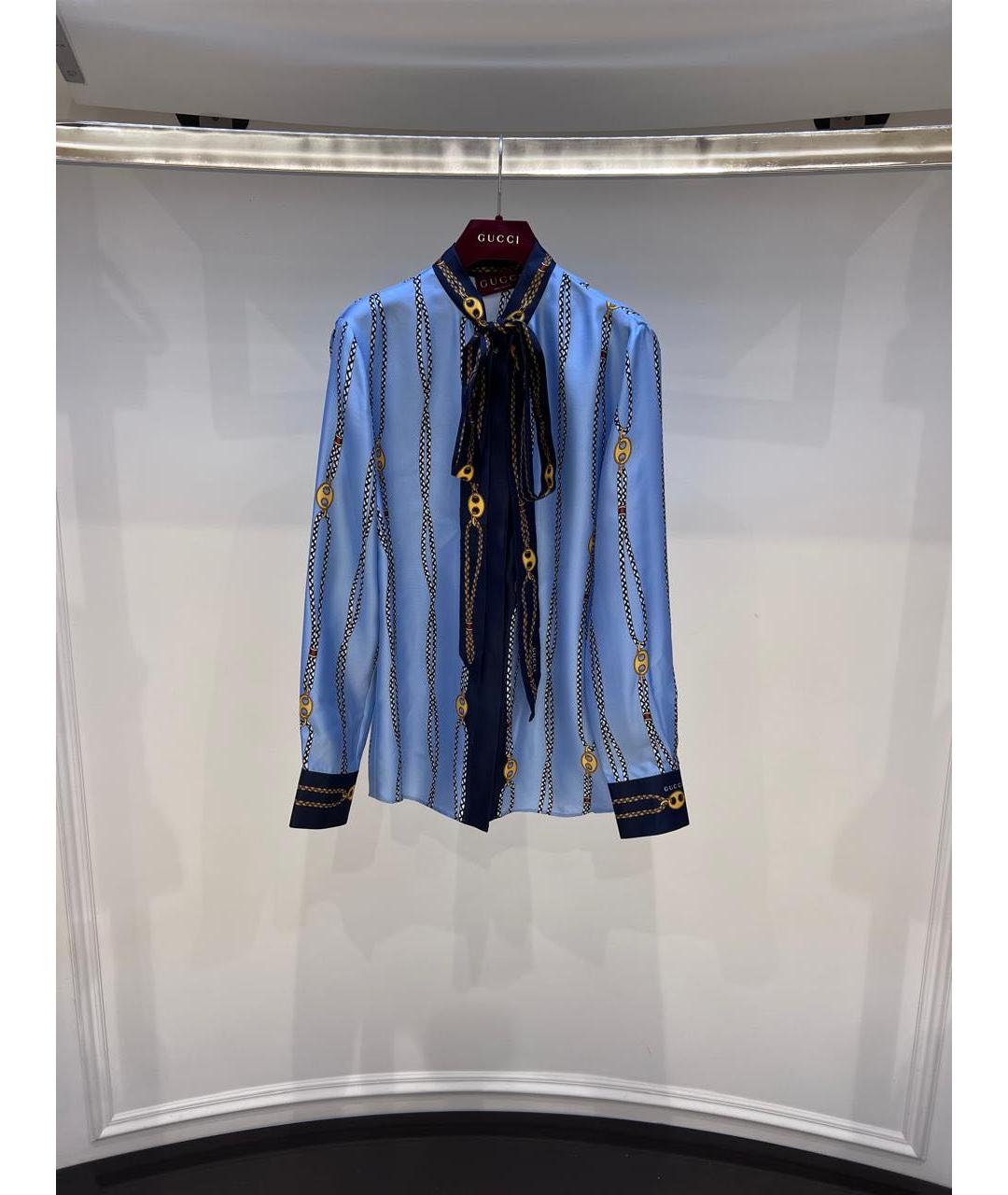 GUCCI Голубая шелковая рубашка, фото 2