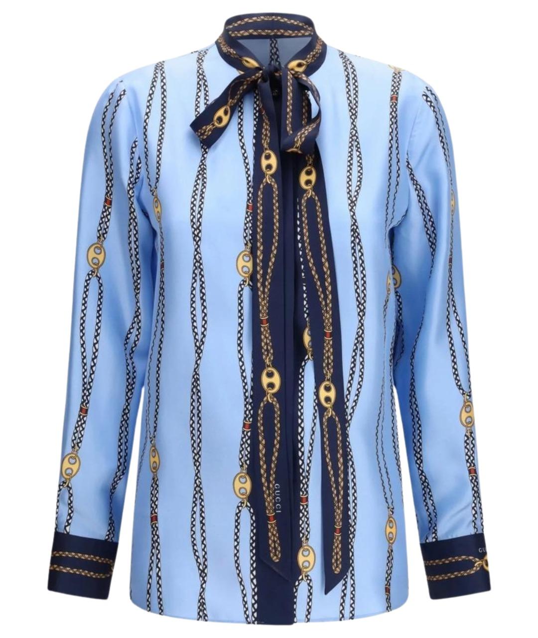 GUCCI Голубая шелковая рубашка, фото 1