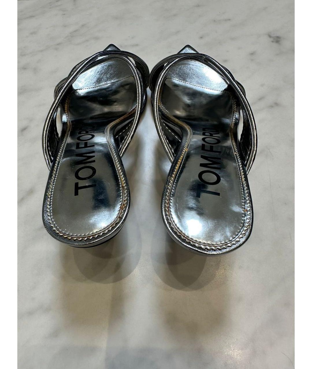 TOM FORD Серебряные кожаные мюли, фото 3