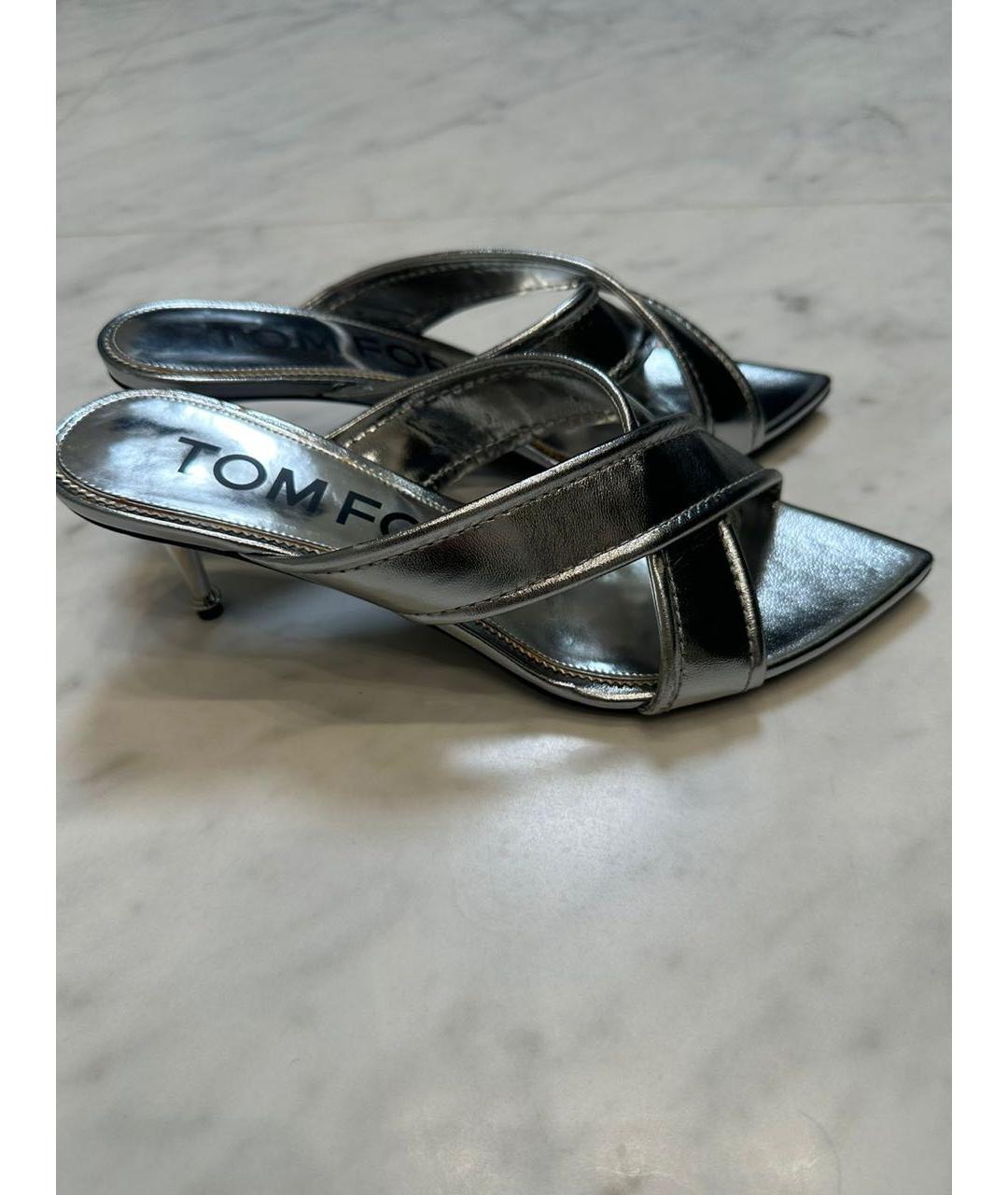 TOM FORD Серебряные кожаные мюли, фото 5