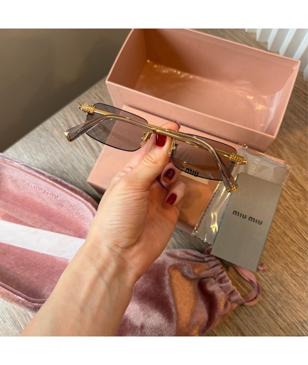 MIU MIU Коричневые металлические солнцезащитные очки, фото 3