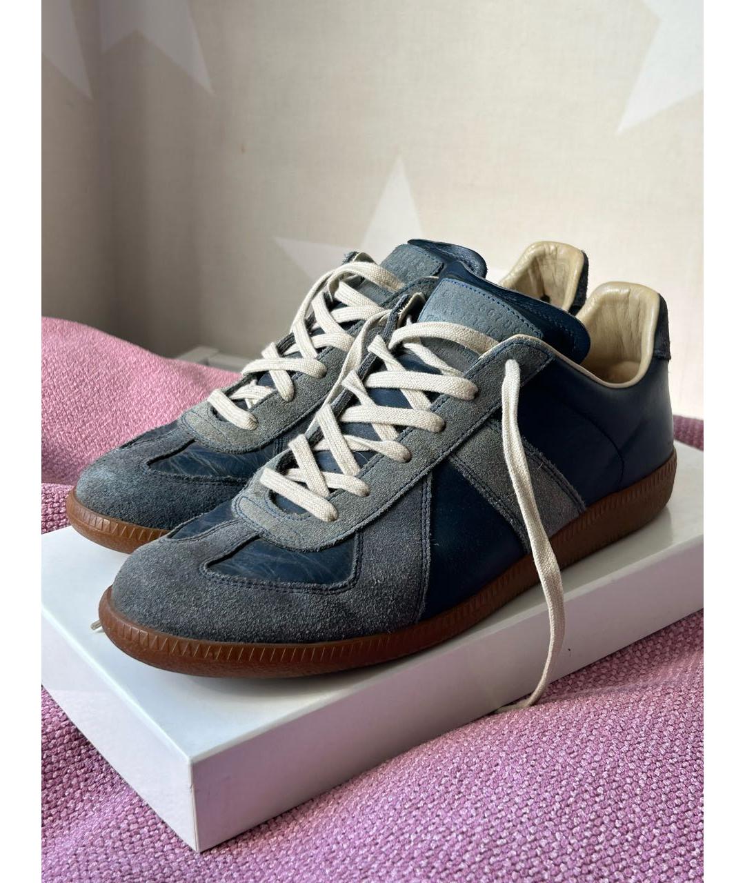 MAISON MARGIELA Темно-синие кожаные низкие кроссовки / кеды, фото 5