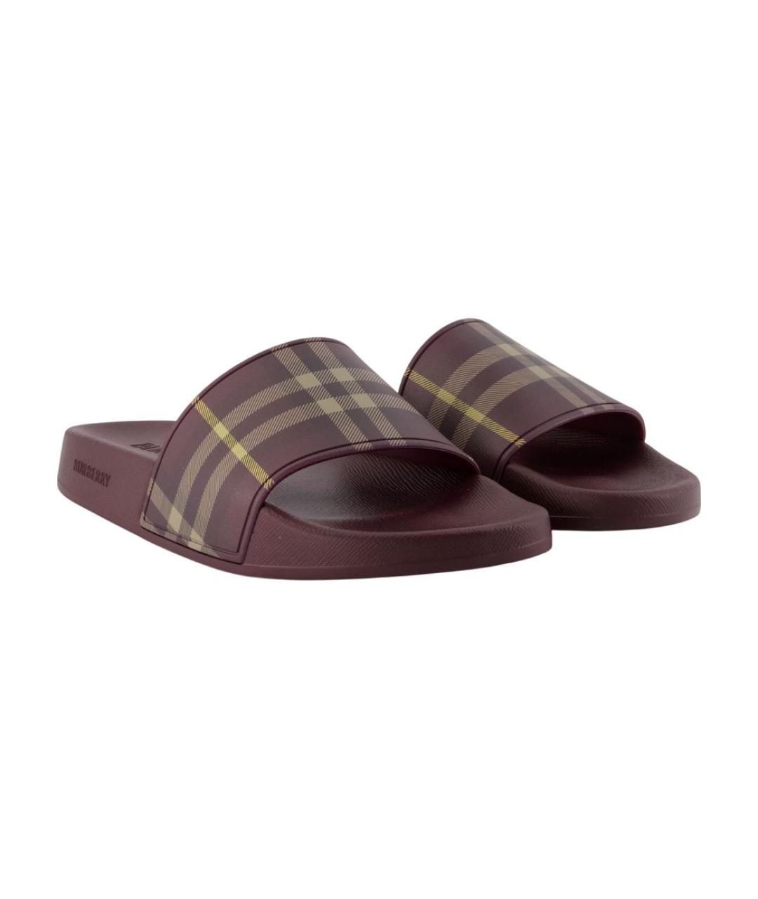 BURBERRY Бордовые синтетические шлепанцы, фото 2