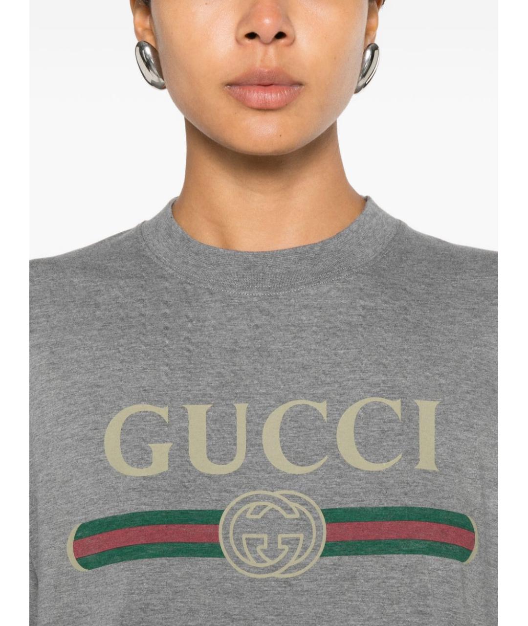 GUCCI Серая хлопковая футболка, фото 4