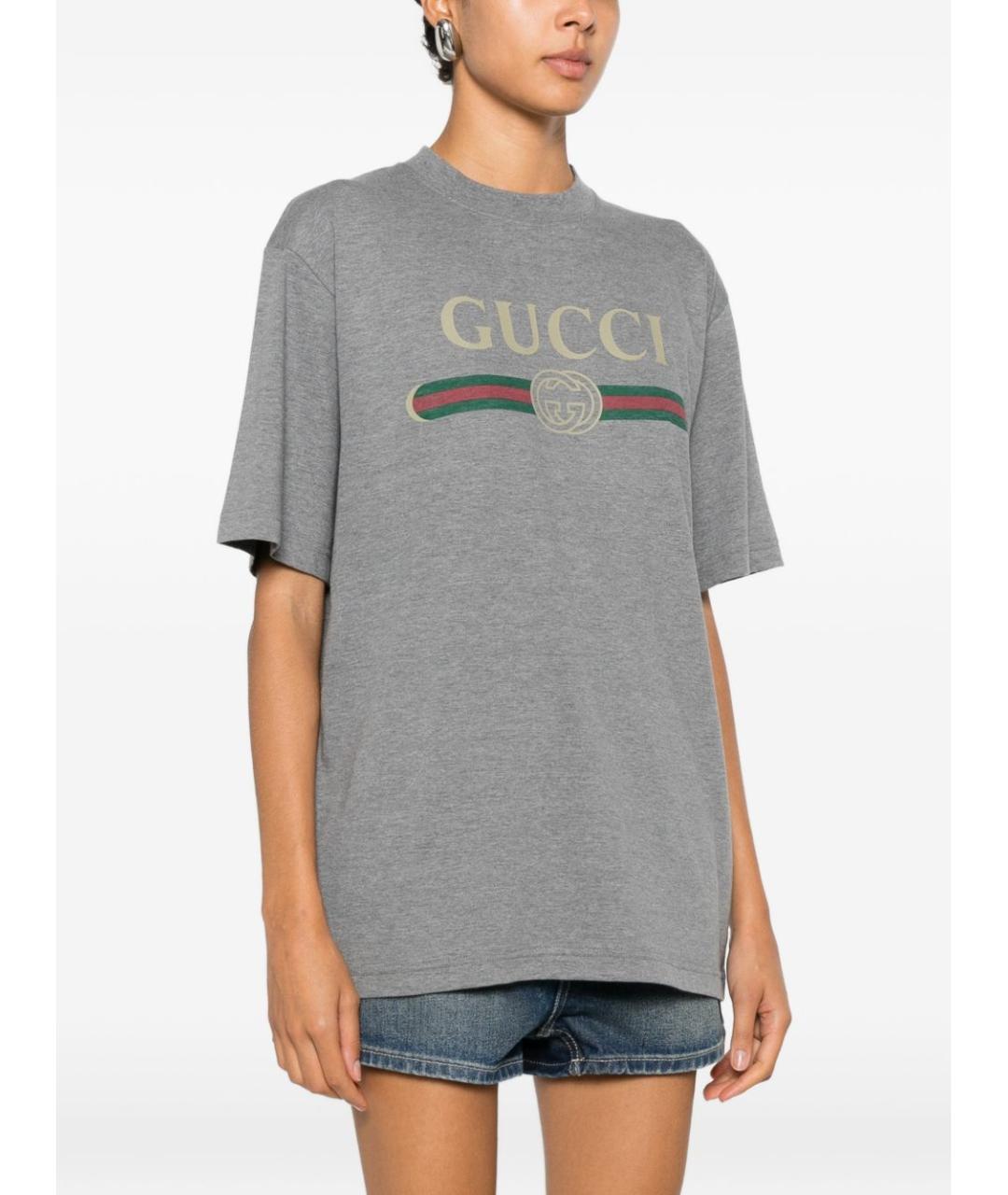 GUCCI Серая хлопковая футболка, фото 3