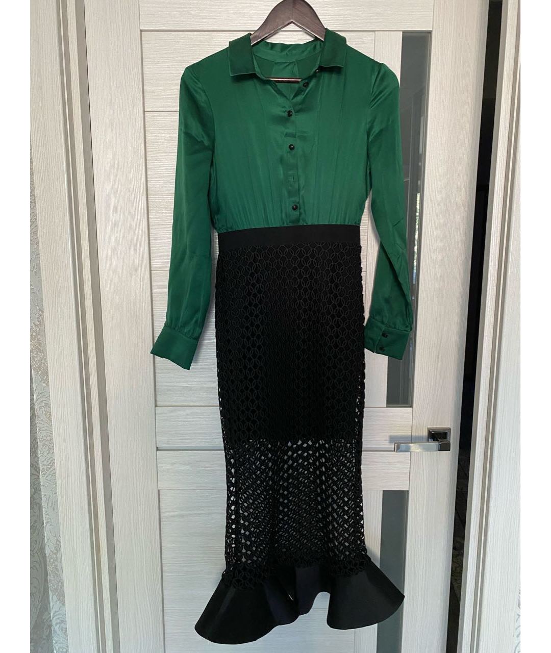 SELF-PORTRAIT Зеленые шелковое повседневное платье, фото 4