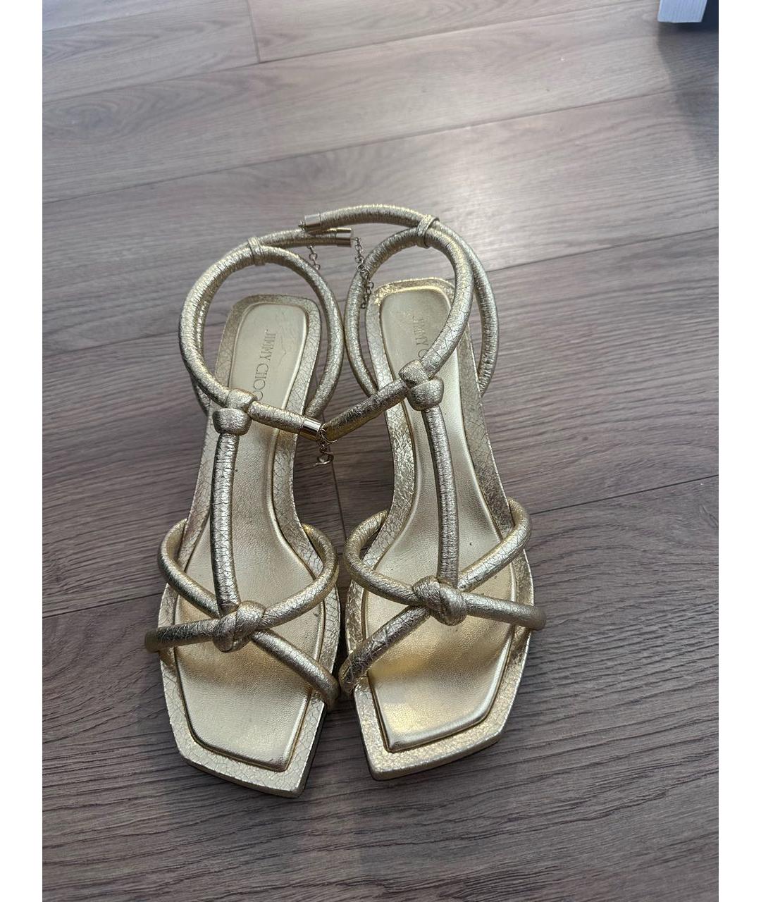 JIMMY CHOO Золотые кожаные босоножки, фото 7