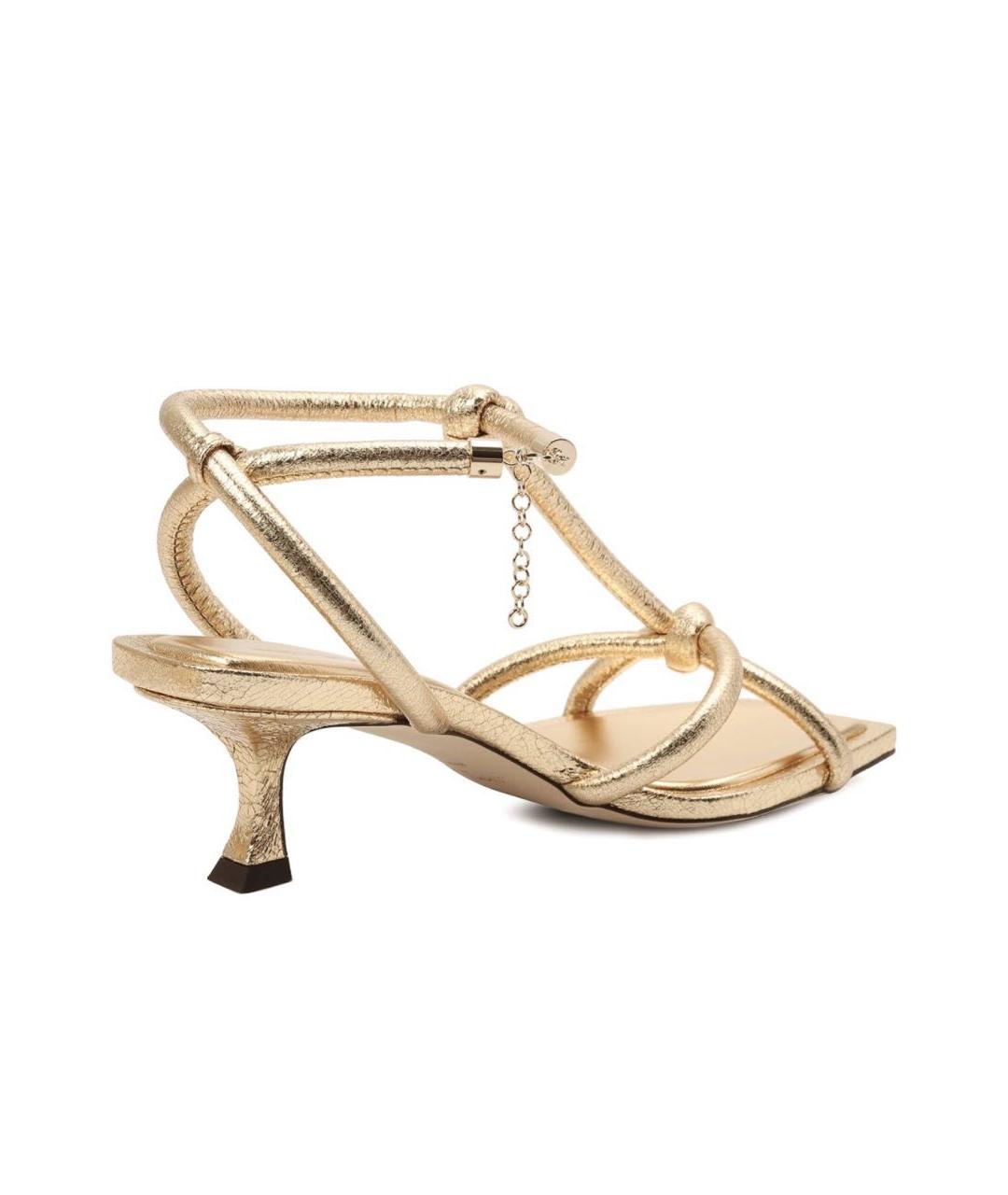JIMMY CHOO Золотые кожаные босоножки, фото 3