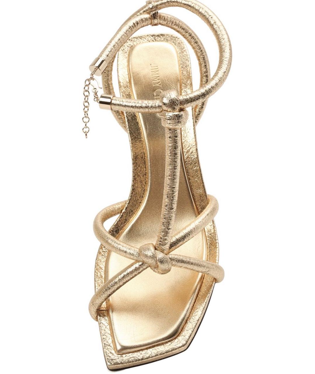 JIMMY CHOO Золотые кожаные босоножки, фото 4