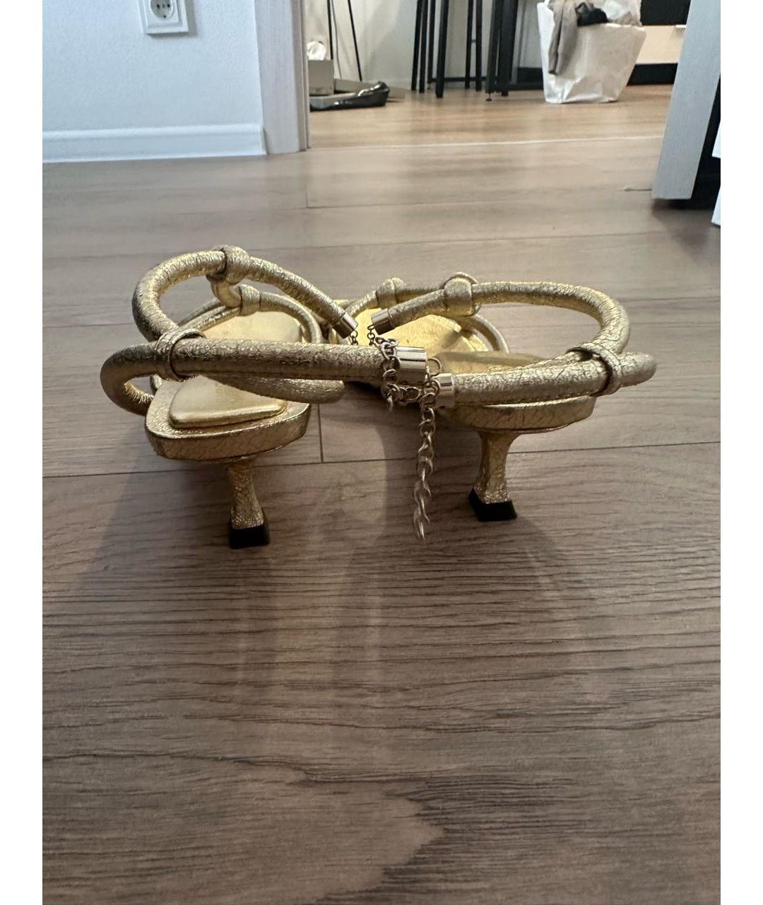 JIMMY CHOO Золотые кожаные босоножки, фото 8