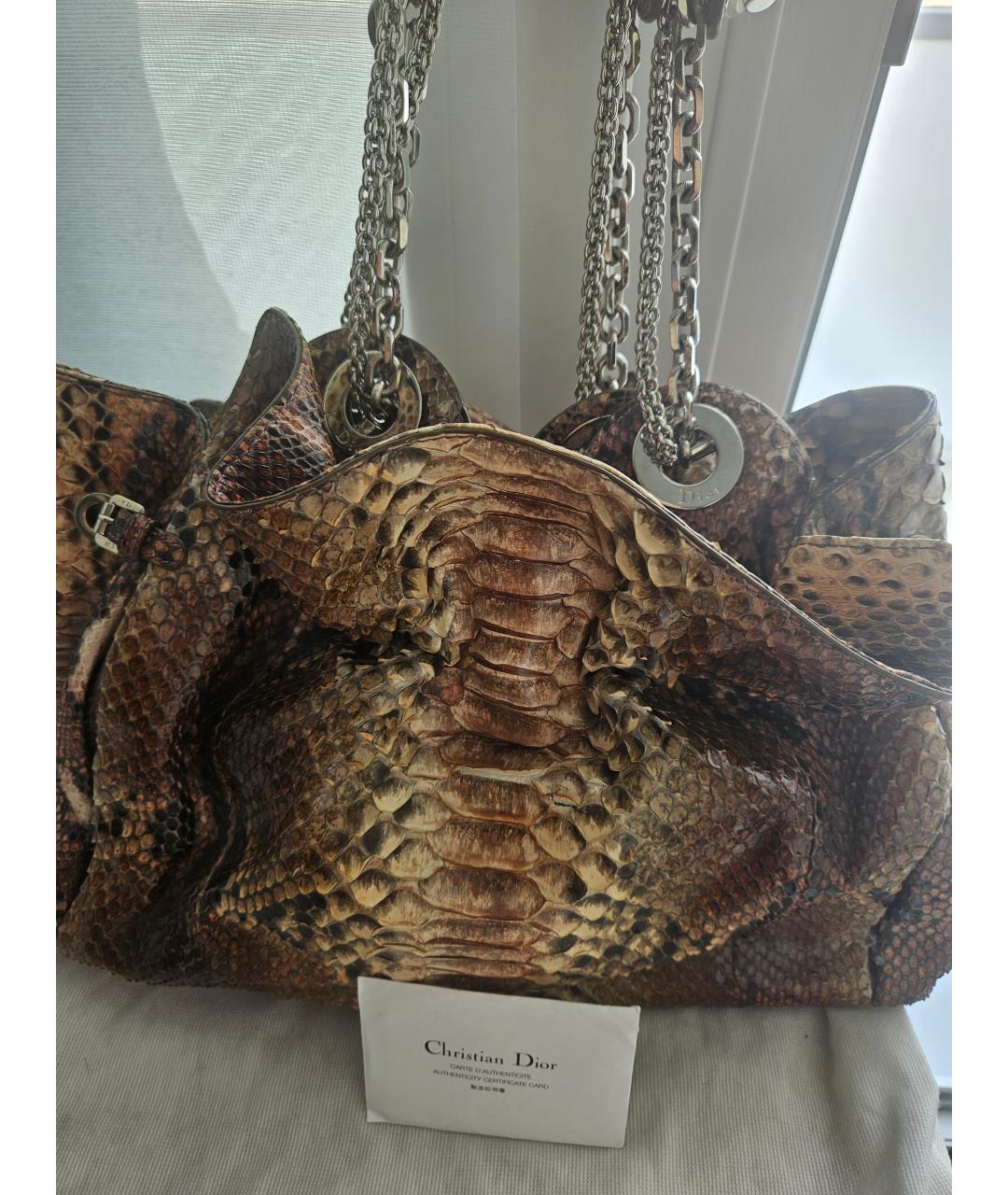 CHRISTIAN DIOR Бежевая сумка с короткими ручками из экзотической кожи, фото 2
